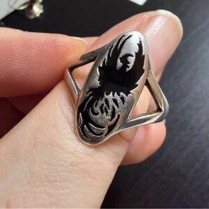 Black Enamel Phoenix Ring Sterling Silver size 12.5